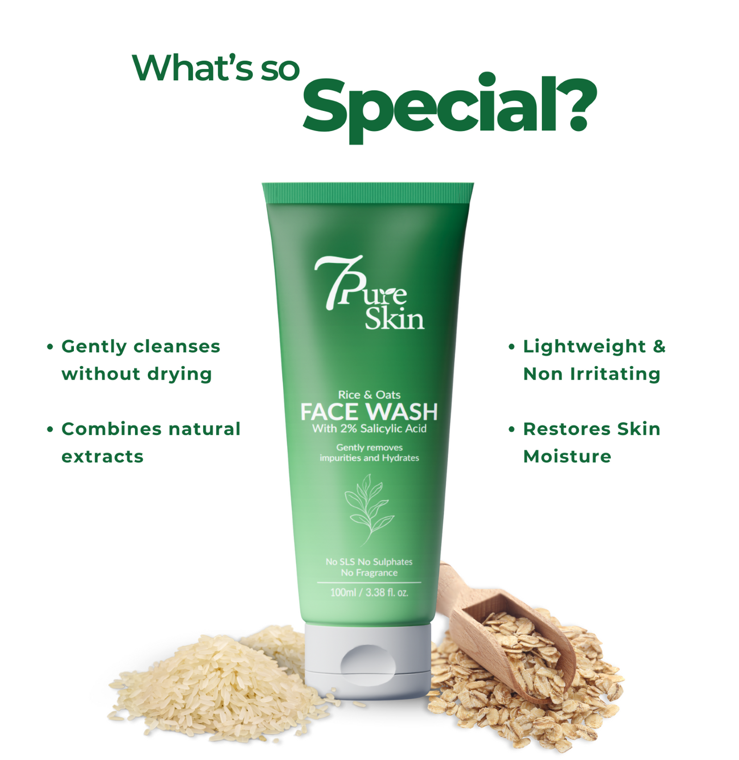 Skin | 2% Salicylic Acid Face Wash with Rice & Oats | Anti-Acne, Gentle Exfoliation & Oil Control – 100ml