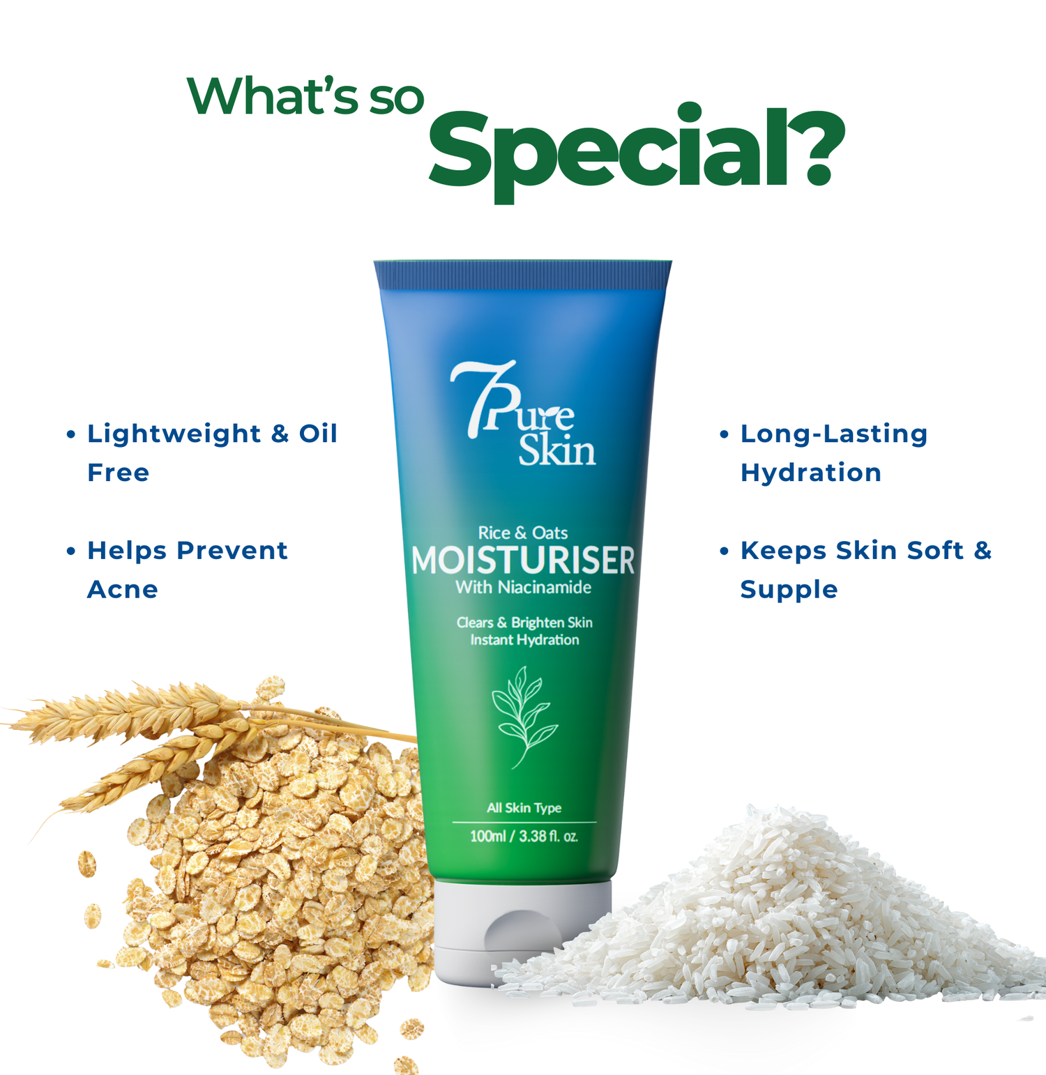 Skin Rice & Oats Moisturiser with Hyaluronic Acid & Salicylic Acid – Lightweight Hydrating Cream